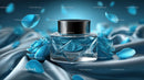 Luxury Blue Cosmetic Jar Surrounded by Elegant Floral Accents