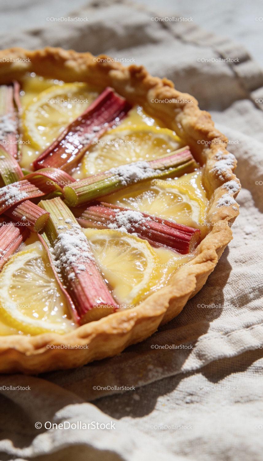 Fresh Rhubarb and Lemon Tart with Powdered Sugar