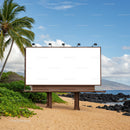 Blank Billboard on Tropical Beach with Ocean View