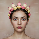 Young woman wearing colorful macaron headband portrait