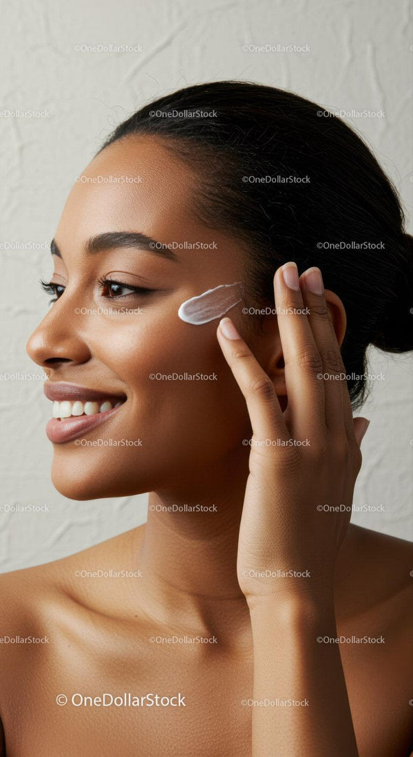 Young Woman Applying Cream for Glowing Skin in Close Up