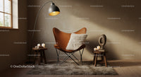 Cozy corner with leather chair and soft cushion