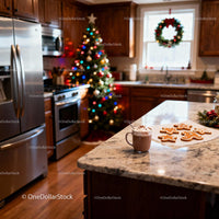 Cozy Kitchen with Christmas Decorations and Hot Cocoa
