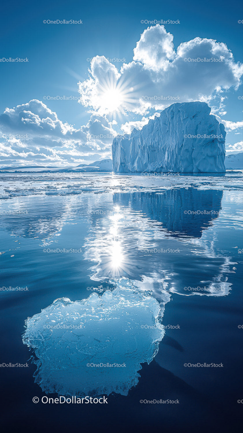 Majestic Snowy Mountains and Glacial Fjord under Bright Sun