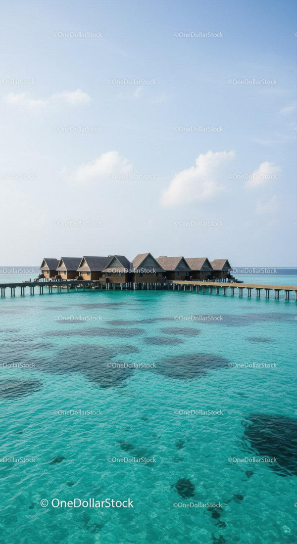 Overwater Bungalows on Turquoise Ocean with Clear Sky