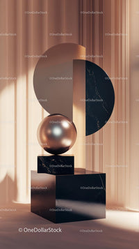 Abstract Geometric Sculpture with Marble and Metallic Elements for Modern Interior