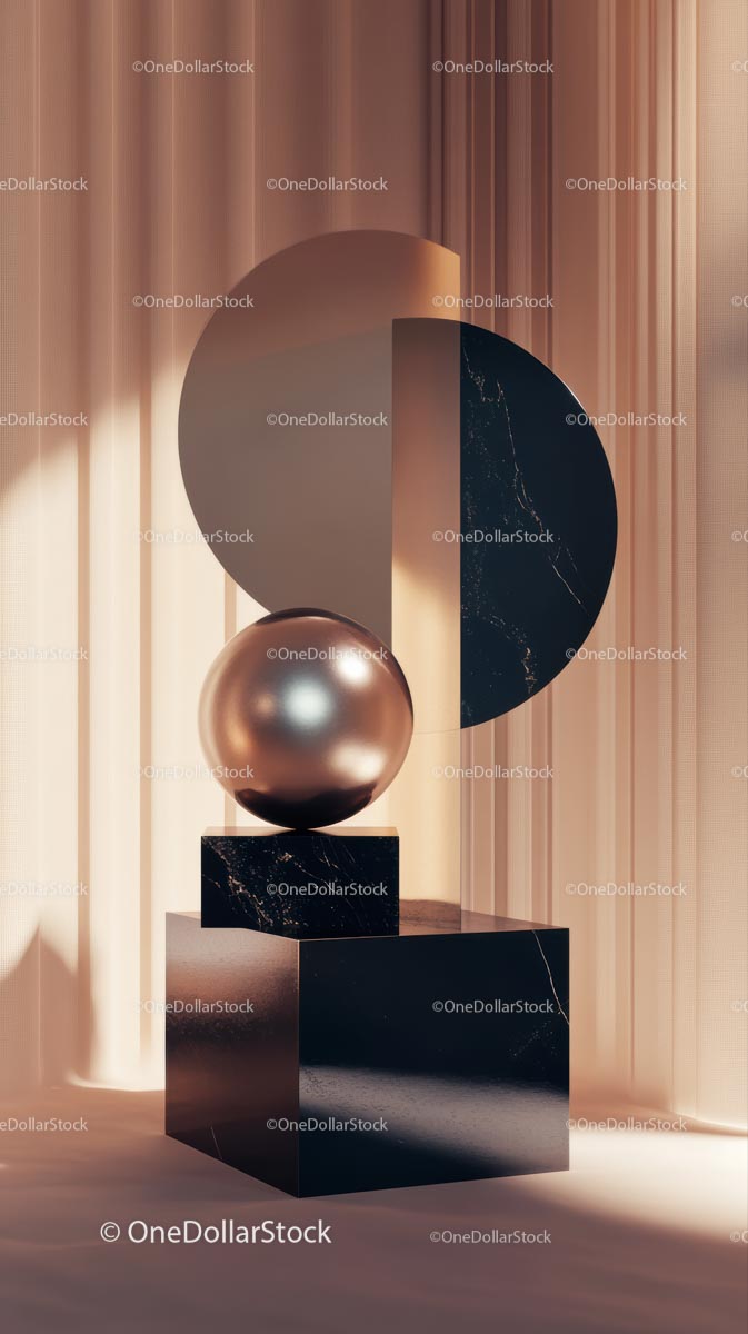 Abstract Geometric Sculpture with Marble and Metallic Elements for Modern Interior