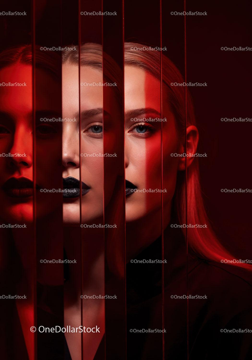 Futuristic Female Portrait with Red Lighting and Dark Makeup Stock Photo Bundle preview 26