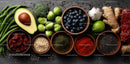 Assorted Healthy Food Ingredients with Fresh Vegetables and Spices