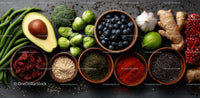 Assorted Healthy Food Ingredients with Fresh Vegetables and Spices