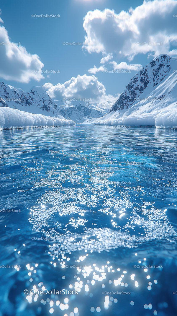 Spectacular Snow-Capped Mountain Lake Under Bright Blue Sky
