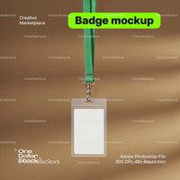 editable PSD mockup for Badge on green lanyard