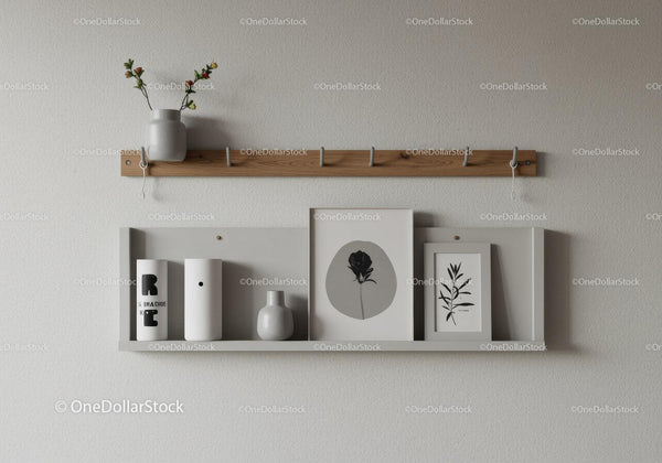 Minimalist Wall Shelves with Vases and Botanical Prints Decor