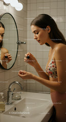 Young Woman Applying Skincare in Modern Bathroom Interior