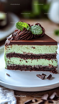 Creamy Mint and Chocolate Layered Cheesecake with Chocolate Flakes
