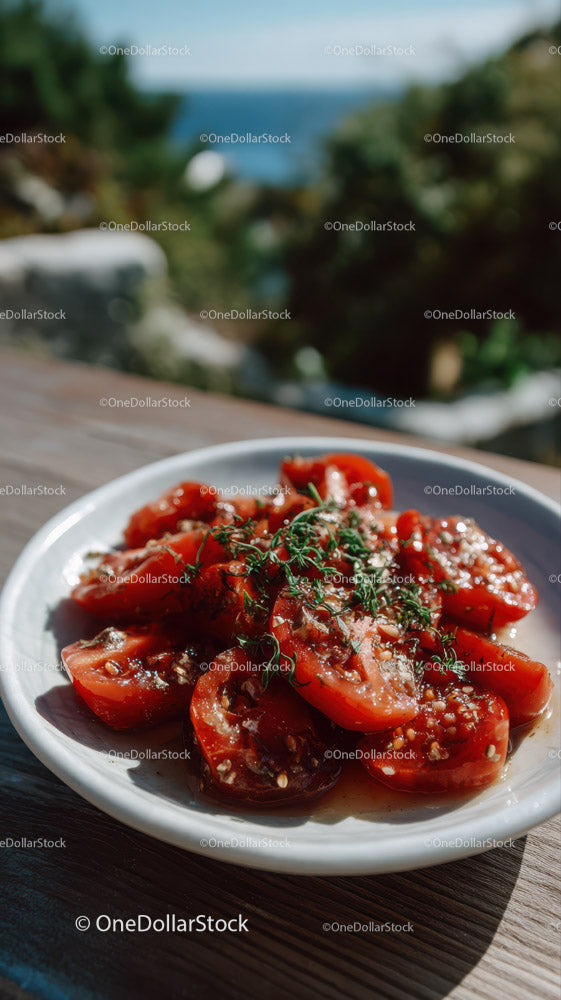 Fresh Cherry Tomato Salad with Herbs on Rustic Wooden Table