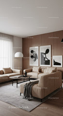 Contemporary living room with beige sofas and abstract art