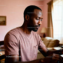 Thoughtful man focused on writing at home