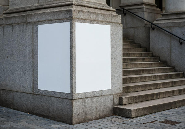 Blank Posters on Stone Wall Near Urban Staircase JPG Mockup Image