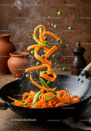 Fresh Vegetables Stir-Frying in Hot Wok with Steam