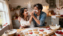 Couple Playfully Baking Heart Cookies Together