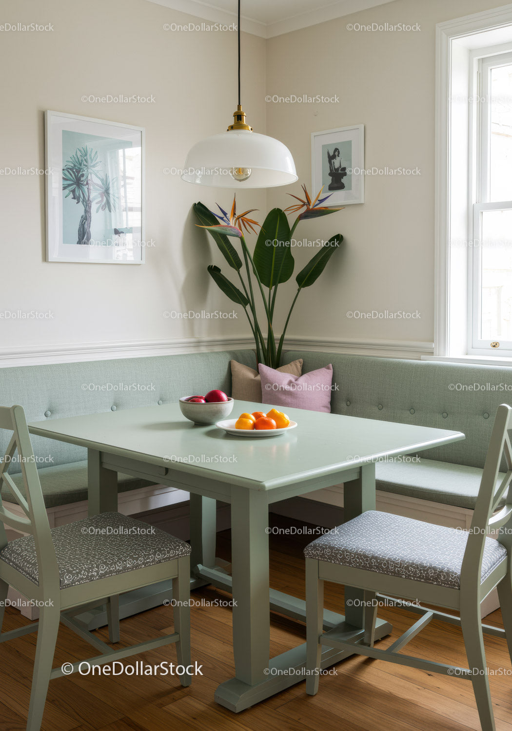 Bright and Cozy Kitchen Nook with Bird of Paradise and Modern Decor