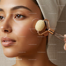 Close Up of Woman Using Facial Roller During Skincare Routine