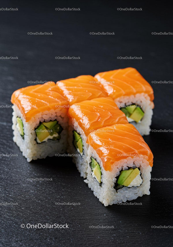 Fresh salmon sushi rolls with avocado and cream cheese