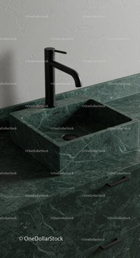 Modern Green Marble Kitchen Sink with Black Matte Faucet for Elegant Homes