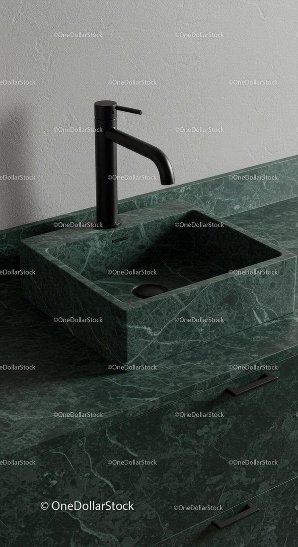 Modern Green Marble Kitchen Sink with Black Matte Faucet for Elegant Homes