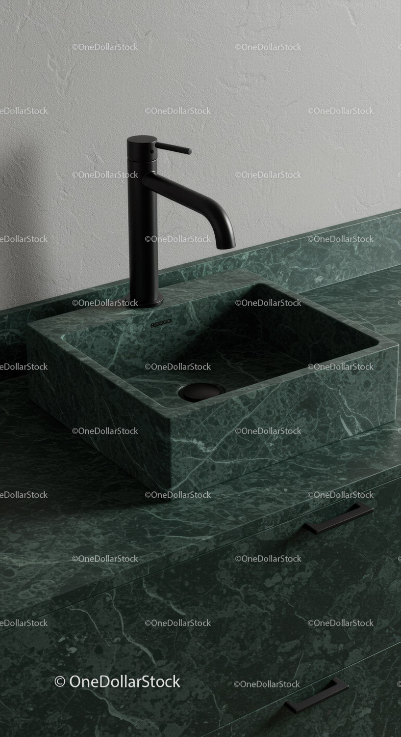Modern Green Marble Kitchen Sink with Black Matte Faucet for Elegant Homes