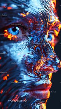 Futuristic Metallic Human Face with Neon Highlights