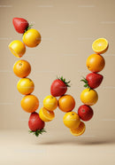 Letter W formed with fresh citrus and strawberries