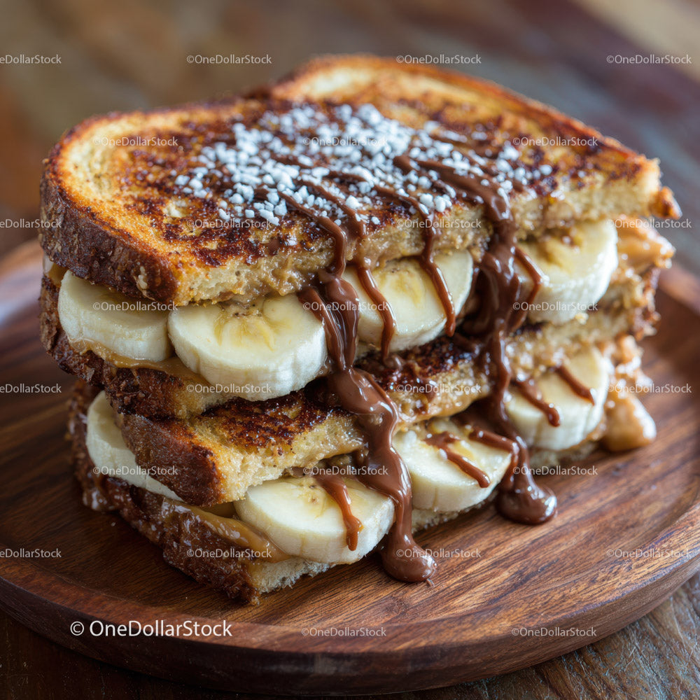 Banana Toast with Chocolate Drizzle and Sugar Sprinkles for Breakfast or Dessert