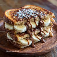 Banana Toast with Chocolate Drizzle and Sugar Sprinkles for Breakfast or Dessert