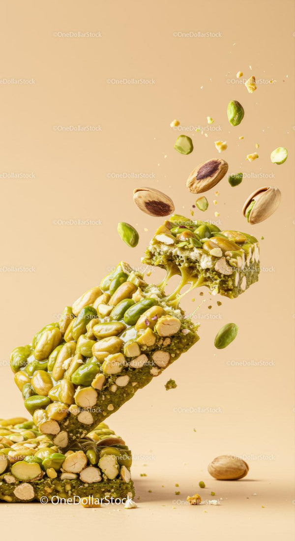 Healthy Pistachio Nut Snack Bar Breaking Apart