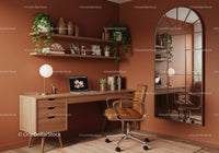 Cozy home office workspace with warm earthy tones