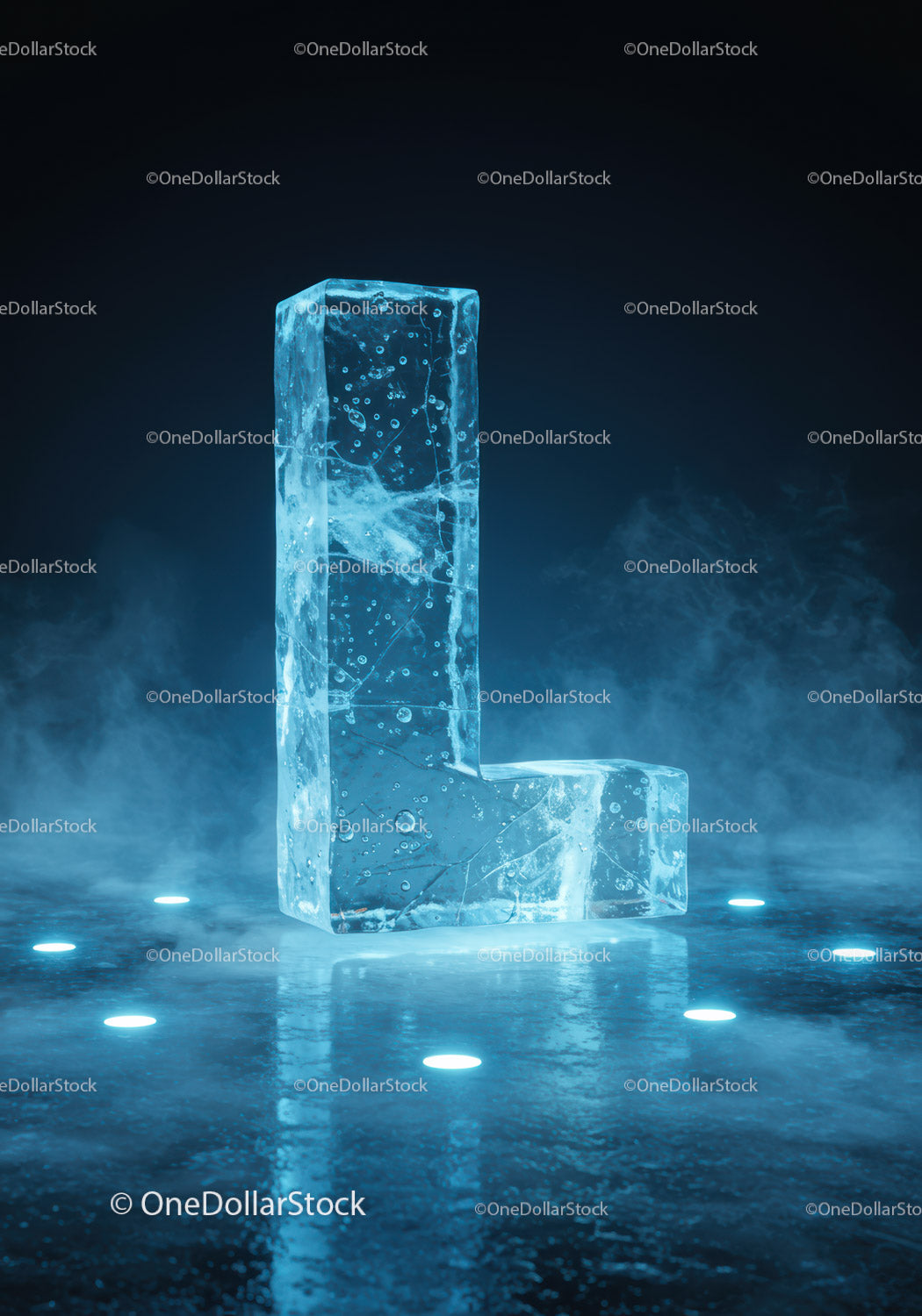 Frozen Ice Letter L on Misty Reflective Surface