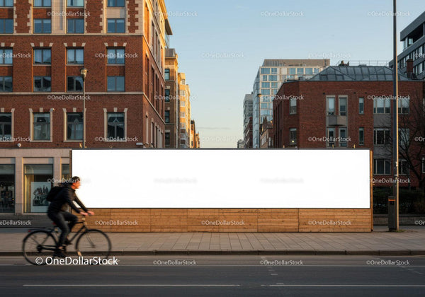 Rowerzysta mijający dużą miejską pustą tablicę reklamową