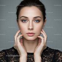 Close-up Portrait of Young Woman with Blue Eyes and Natural Makeup