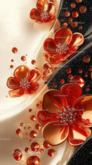 Elegant Red Gemstone Flower Jewelry with Diamonds on Metallic Surface