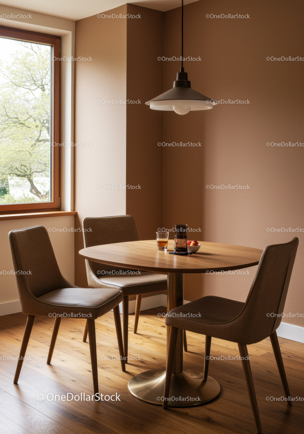 Contemporary Dining Room with Wooden Table and Comfortable Chairs