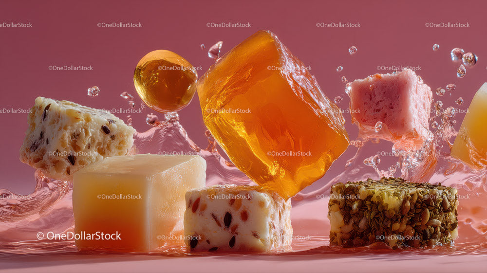 Colorful Assorted Soap Bars on Pink Background