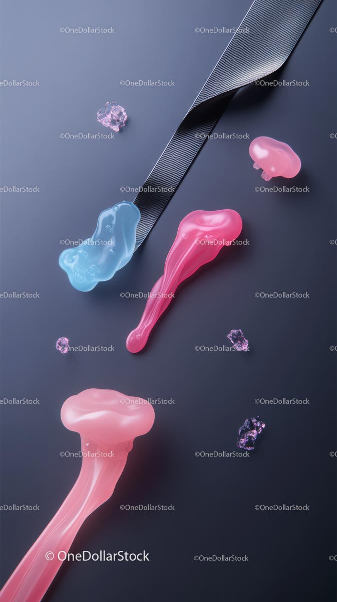 Colorful Lipgloss Blobs and Analytical Scalpel on Dark Surface