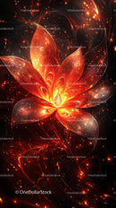 Vibrant Cosmic Fractal Flower with Fiery Glowing Petals