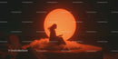 Silhouette of a Woman Sitting on Rocks During Vibrant Sunset Scene