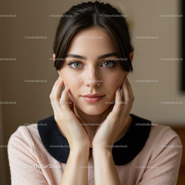 Elegant Portrait of a Young Woman with Green Eyes and Brown Hair