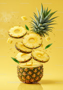 Fresh pineapple slices floating with juice splash