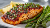Grilled Salmon with Asparagus and Lemon Wedges for Healthy Dining