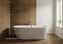 Contemporary Freestanding Bathtub in Minimalist Bathroom with Natural Light